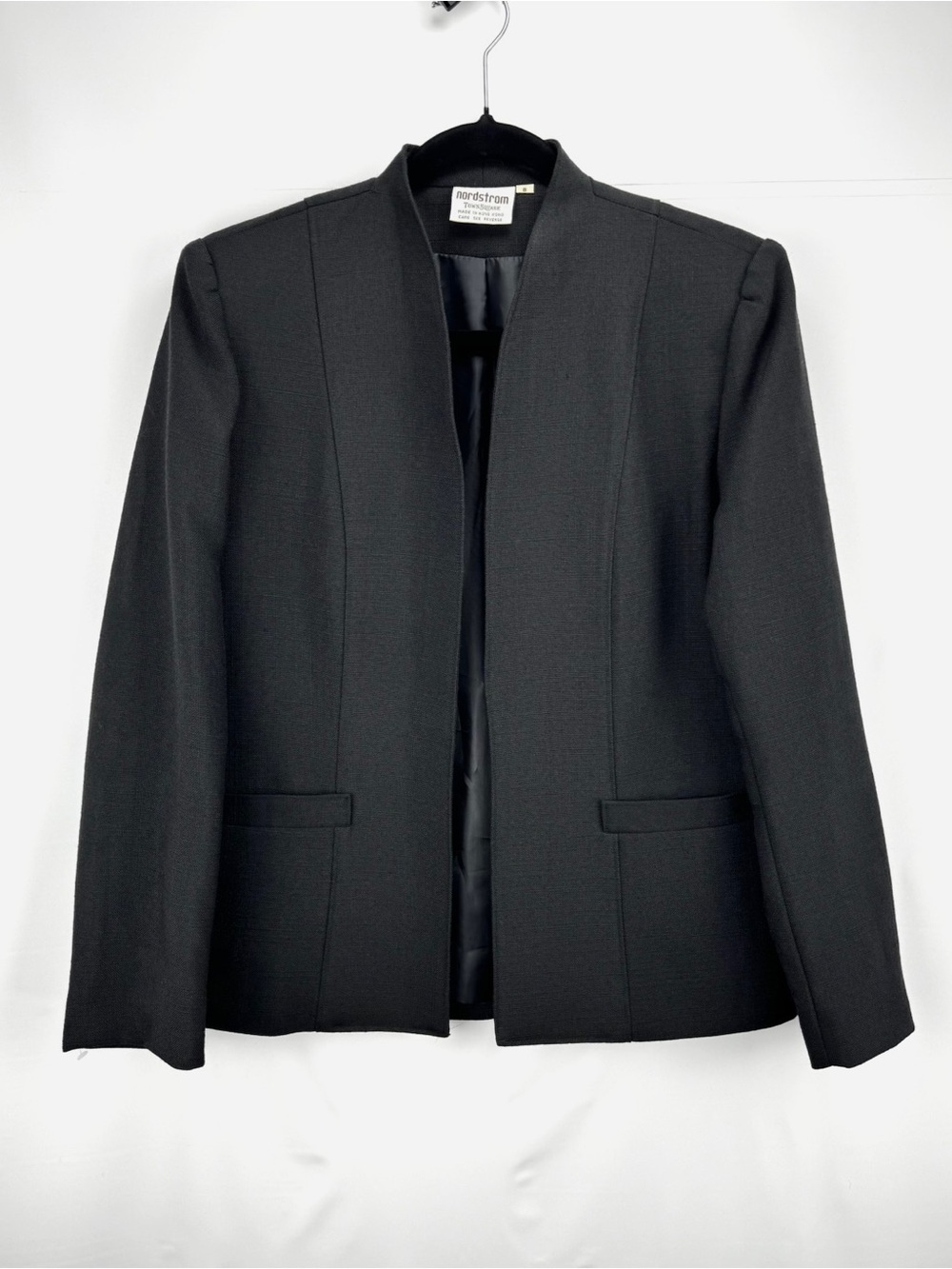 Nordstrom Black Open-Neck Collarless Blazer Jacket